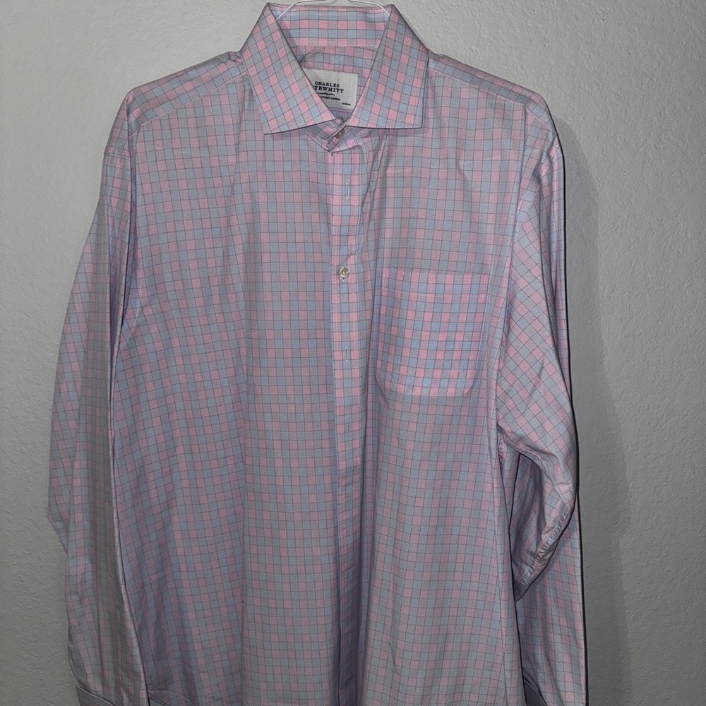 Charles Tyrwhitt Pink and Blue Plaid Dress Shirt